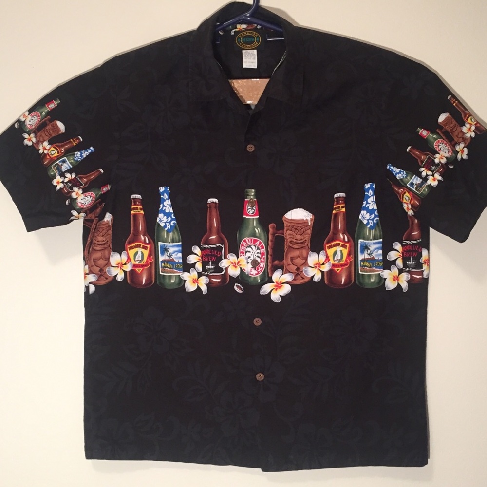 Hawaiian Beer Shirt Men’s Black Short Sleeve XL